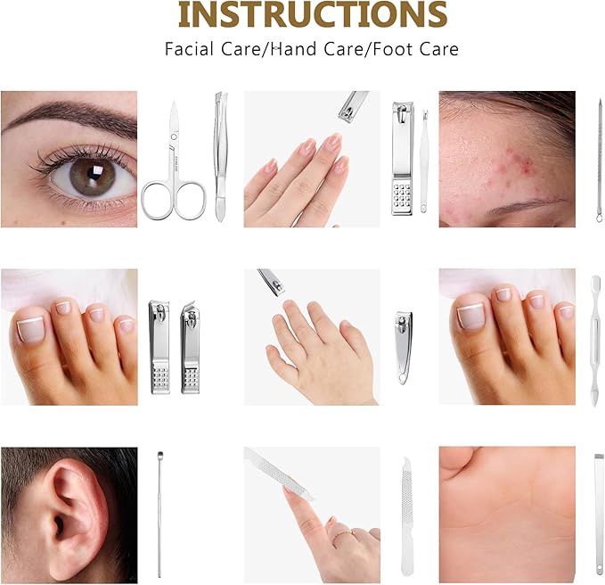 Geosar 12 Sets Manicure Set Nail Clippers Set Pedicure Kit 12 in 1 Stainless Steel Professional Grooming Kits Nail Care Tools with Travel Case for Men Women(Modern Style)