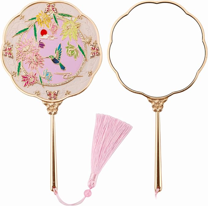 Hand Mirror, Handheld Mirror with Hummingbird Embossed Patterns, Elegant Metal Hand Craft Makeup Mirror, Beautiful Gift Value, Compact and Portable (Hummingbird Gold)