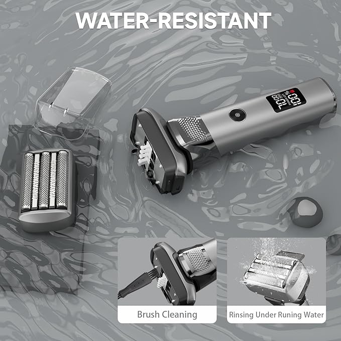 Electric Foil Shavers for Men Rechargeable Electric Razor Cordless Dry Wet Shavers Beard with Pop-Up Trimmer Travel Foil Shaver Face as Father Husband Boyfriend Gift 2408 Matte Silver