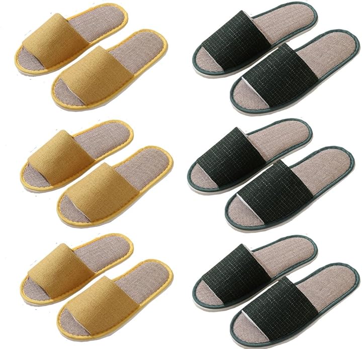 5-6 Pairs Spa Slippers, Non Slip Disposable Slippers for Guest, Washable Foldable Indoor Slippers, Open Toe Linen Spa Slippers for Women Men