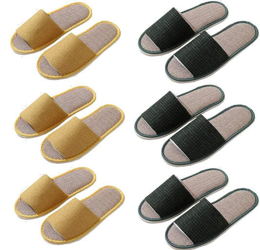 5-6 Pairs Spa Slippers, Non Slip Disposable Slippers for Guest, Washable Foldable Indoor Slippers, Open Toe Linen Spa Slippers for Women Men