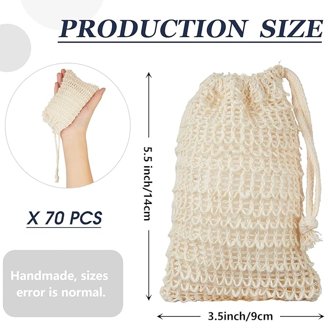 Cunhill Exfoliating Pouch Sisal Soap Saver Bag with Drawstring Mesh Foaming and Drying Soap Holder for Bath and Shower (70 Pieces)