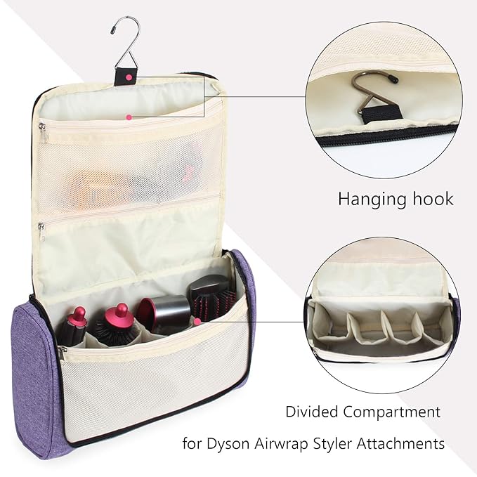 Teamoy Travel Storage Bag Compatible with Dyson Airwrap Styler, Portable Travel Organizer for Airwrap Styler and Attachments, Purple