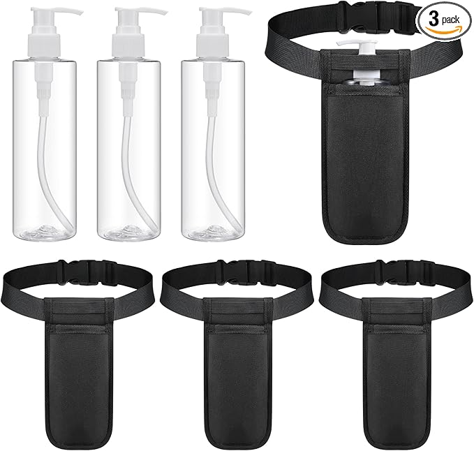 Eaasty 3 Sets Massage Bottle Holster Adjustable Single Holster and 8 oz Plastic Pump Dispenser Bottles for Lotion Massage Oil(Black)