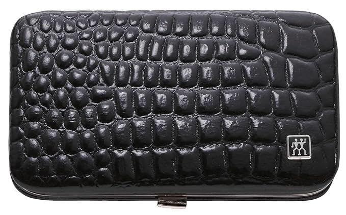 ZWILLING manicure set pedicure kit, nail care complete set, cowhide, crocodile edition with combination nail scissors, 3 pieces, black