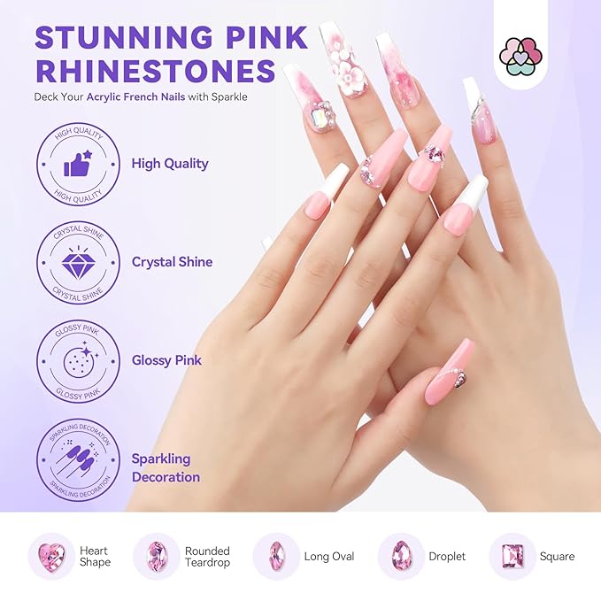 SAVILAND Acrylic Nail Kit: Keratin Acrylic Powder with Castor Oil Vitamin E Nail Primer Nail Glue French Tips Pink Rhinestones Complete Tools Everything for Beginners DIY Home Salon Christmas Gift
