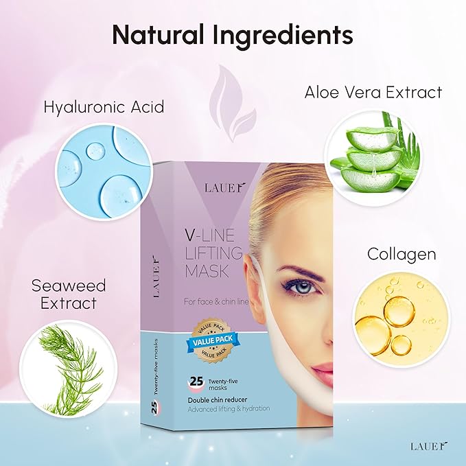 V Shaped Contouring Face Mask Line Shaping Lifting Belt Neck Reduction Jawline Lift Tape Enhancer Face Patch Firming Tightening Skin Chin Up Sculpting Collagen Mask Hyaluronic Acid Aloe Vera 25pcs