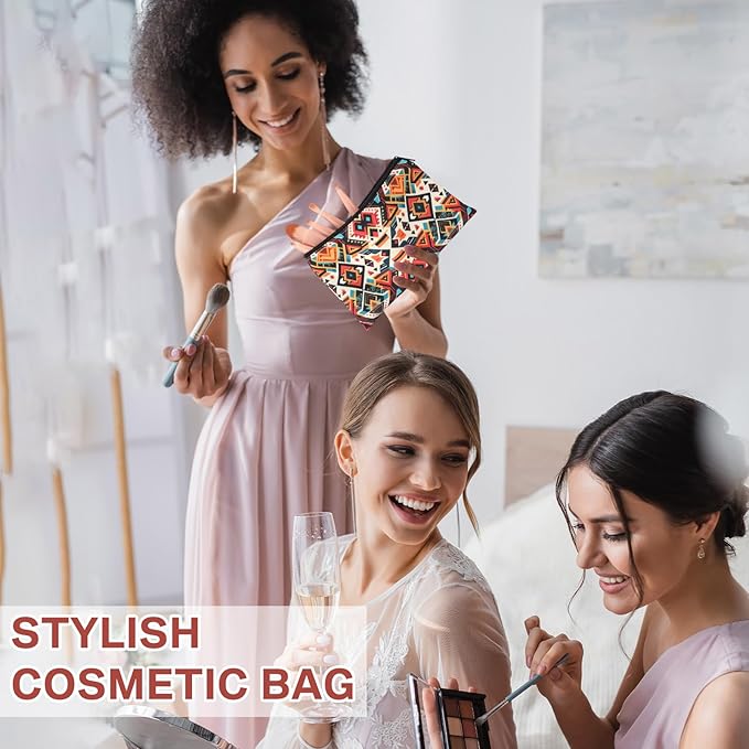 24 Pieces Makeup Bags Bulk Canvas Cosmetic Bags Purse Organizer Zipper Cosmetic Pouch Portable Travel Toiletry Pouch for Women Men Gifts, 7 x 4 Inch(Ethnic)