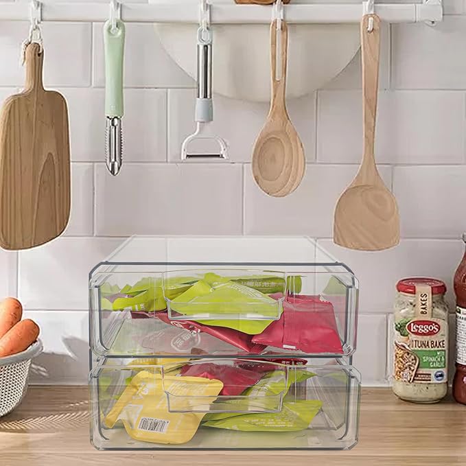 Clear Stackable Storage Drawers,Acrylic Makeup Drawer Organizer with 2 Drawers,Stackable Storage Bins for Skincare,Cosmetics,Beauty Supplies,for Vanity,Bathroom,Kitchen Countertop,Pantry Organization