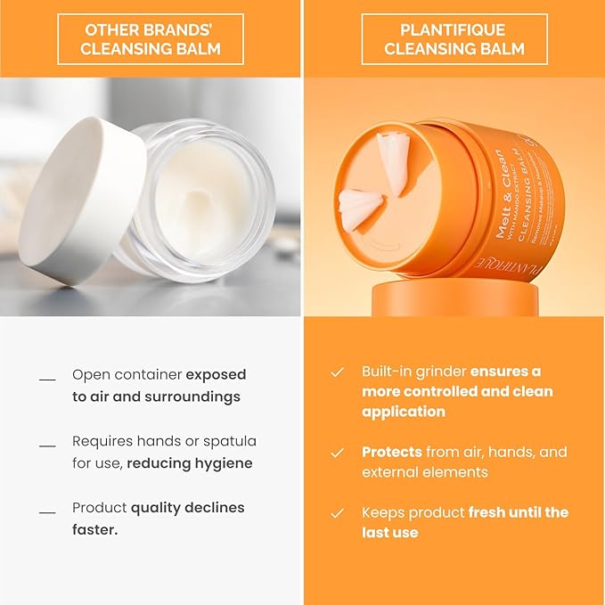 PLANTIFIQUE Korean Cleansing Balm Makeup Remover 2 Pack with Mango & Papaya Extracts, Hyaluronic Acid, and Ceramide - Nourishing Melting Cleanser for All Skin Types