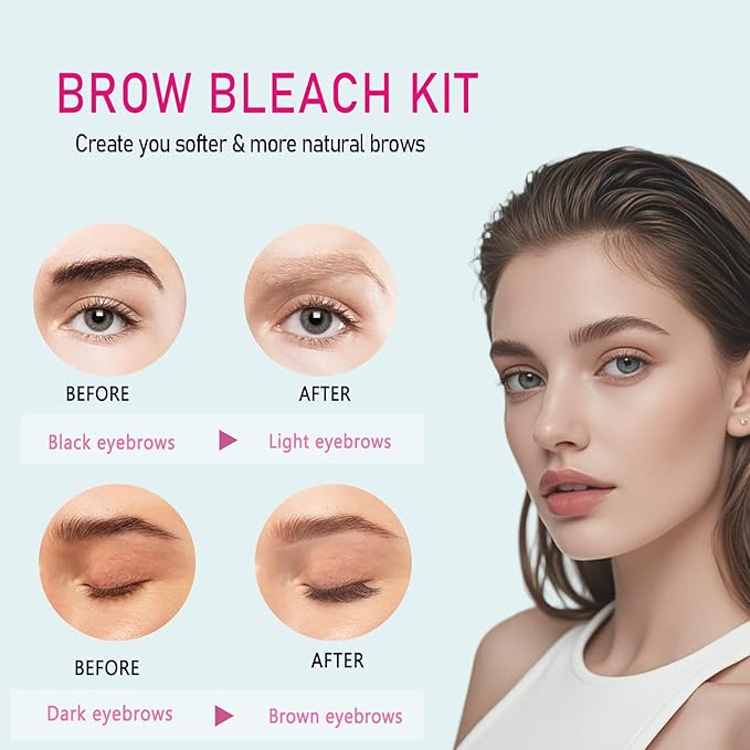 Brow Bleach Kit, Eyebrow Bleach, Brow Lightening Kit, Eyebrow Lightener, Brow Lightening, Gentle & Effective, Works for All Brow Types, Creates You a Lighter & Natural Brow Color, 5 Applications