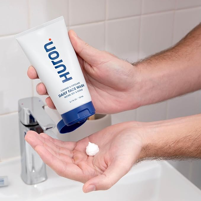 Huron Men’s Face Wash - Daily Deep Facial Cleanser & Mild Exfoliator - Cleans, Conditions, & Hydrates Skin - Subtle Energizing Scent - Vegan, Sulfate-Free - 5.1 Oz (2 Pack)