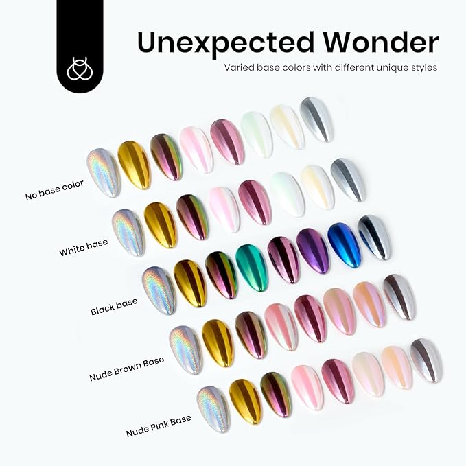 Beetles Metallic Chrome Nail Powder Kit Black White Colors Gel Polish Mirror Effect Holographic Metallic Nail Polish Chrome Manicure Art Decoration Glitter Nail Powder for Women