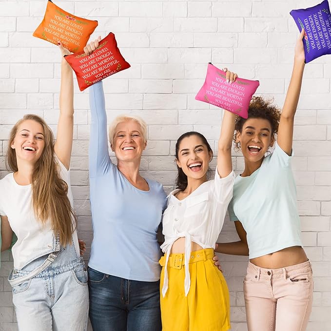 Cunno 24 Pcs Inspirational Makeup Bag Bulk Gift for Women You Are Loved Motivational Canvas Bag with Zipper Appreciation Makeup Cosmetic Bags Christmas Retirement Gift Multicolor(Fresh Color)