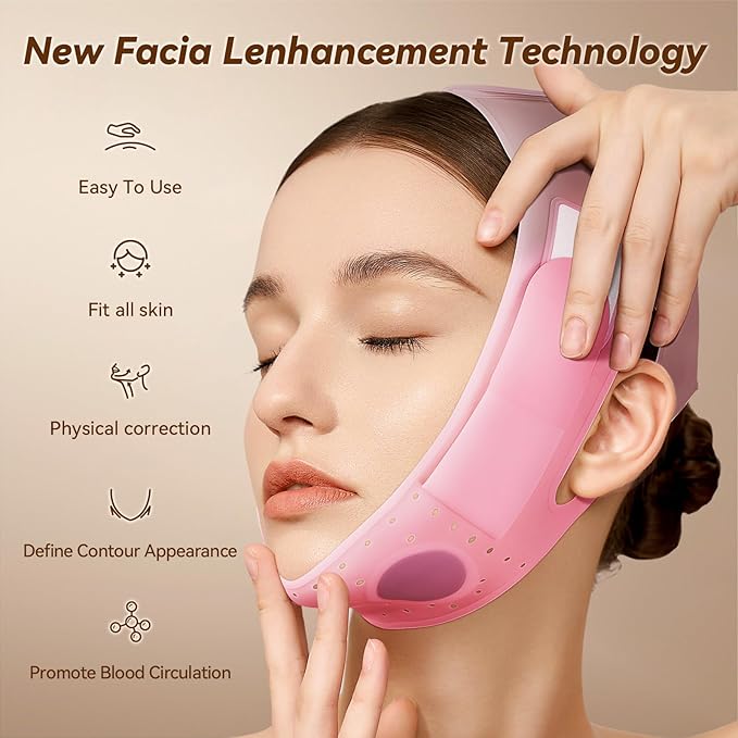 JUSRON V-Line Mask Chin Up Mask Face Strap, Soft Silicone Chin Strap V Shaped Face Mask, Jaw Exerciser 23-27 Inches (Candy Pink)