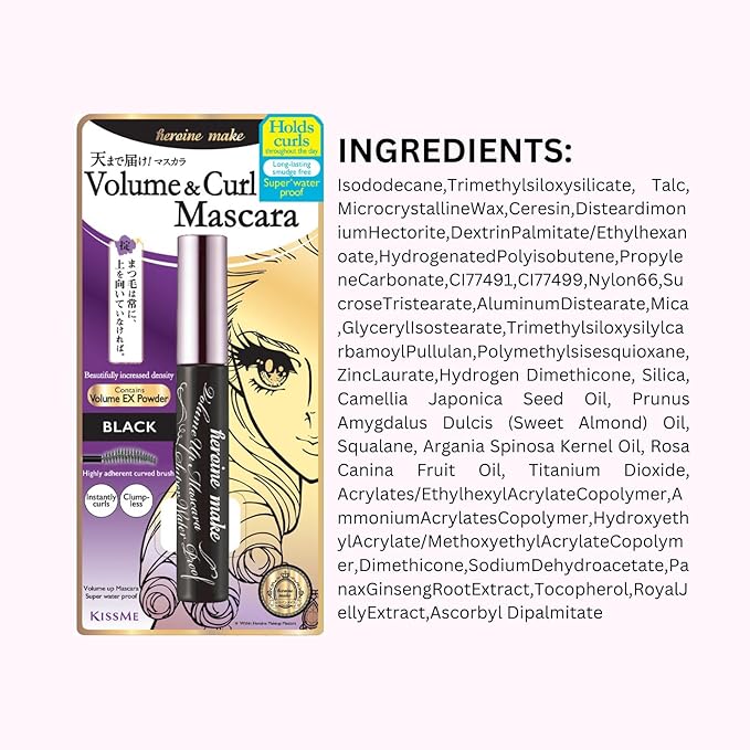 HEROINE MAKE by KISSME Mascara Trio Set | 3 Full-Size - Volumizing Eyemakeup Mascara with Waterproof Black Curvy Brush, Defining Fiber Long-lasting False Eyelash Effect, Made in Japan