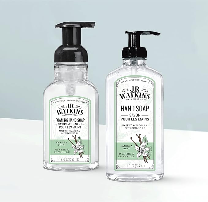J.R. Watkins Gel Hand Soap, Scented Liquid Hand Wash for Bathroom or Kitchen, USA Made and Cruelty Free, 11 fl oz, Vanilla Mint, 6 Pack