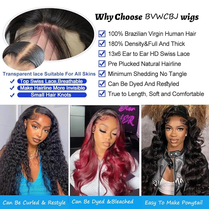 13x6 Body Wave Lace Front Wigs Human Hair for Women 13x6 HD Lace Front Wigs Human Hair Pre Plucked Bleached Knots With Baby Hair 180 Density Body Wave Frontal Wig 24 Inch