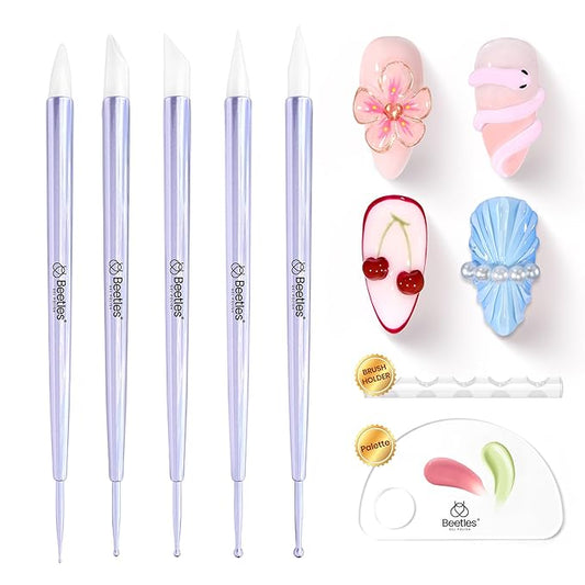 Beetles 5PCS Nail Art Dotting Tools Nail Art Sculpture Pen, Dual-Head Resin Nail Art Tools, Carving Drawing Tool, Silicone Brushes Set Pottery Clay Sculpting Tools Modeling Painting Tool DIY Art