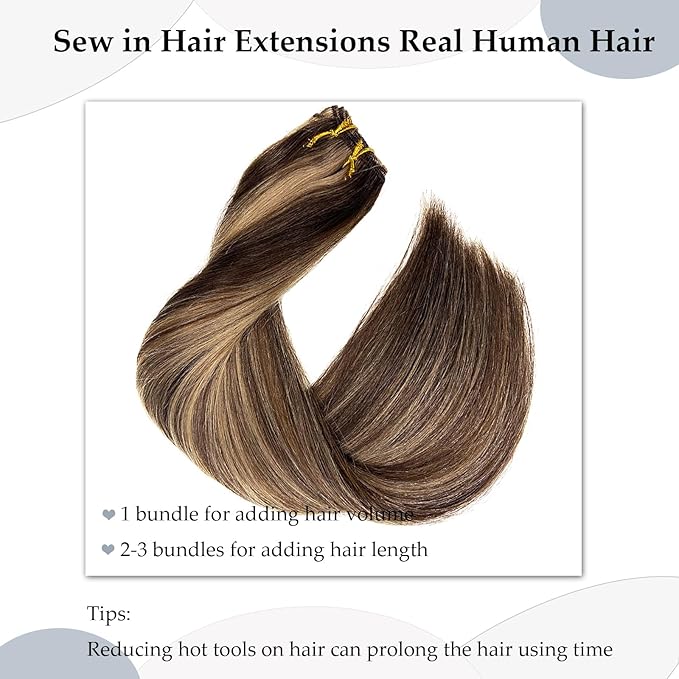Ubetta Human Hair Weft Dark Brown Balayage Ash Brown Highlights Sew in Hair Extensions Real Human Hair 22 Inch 120G Weft Hair Extensions Remy Real Human Hair Bundles Weave Extensions for Women