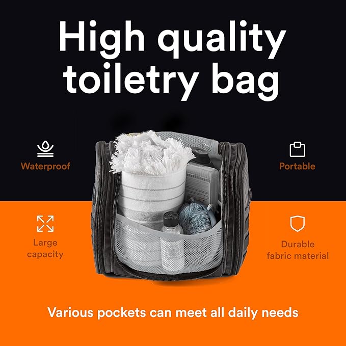 Fitdom Tactical Hanging Toiletry Bag Dopp Kit For Men & Women. Perfect For Travel & Storage for Cosmetic, Clipper, Toothbrush, Shower, Shaving & Grooming Care. Best Overnight Toiletries Organizer Case