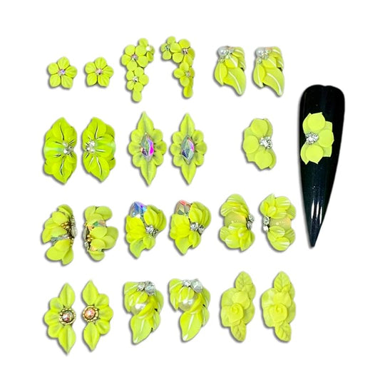 Set 3D Acrylic Neol Flower Nail Art Charms Handmade by Acrylic Powder - 24pcs 3D Flowers Nails Rhinestones Kit 3D Crystal Nail Pearls Design Acrylic Nail Art for Women (Neol)