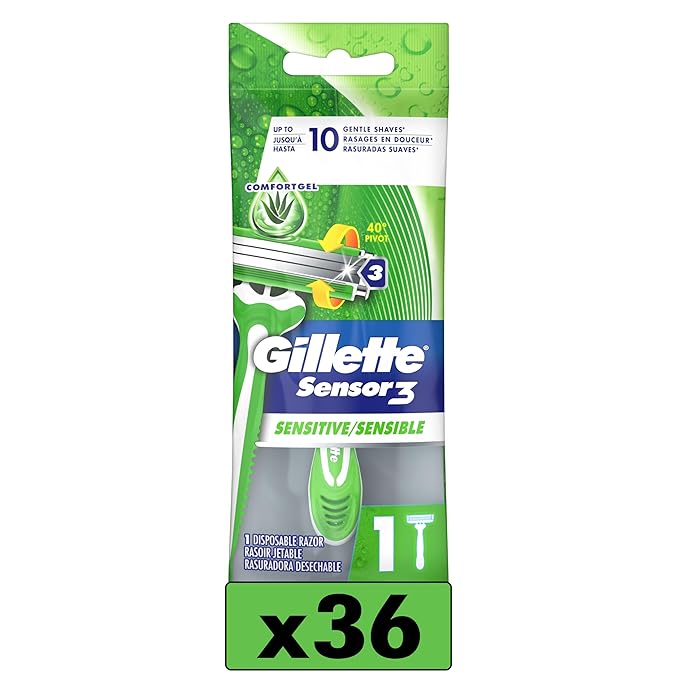 Gillette Sensor3 Sensitive Men's Disposable Razor, 1 Razor - Case of 36