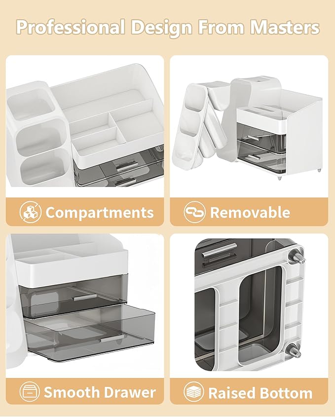 Makeup Organizer with Drawers, Skincare Organizer (Large Size Thick), Storage Box Cosmetic Display Cases, Make up Organizers for Vanity, Dresser, Desk, Kitchen, Countertop (White)