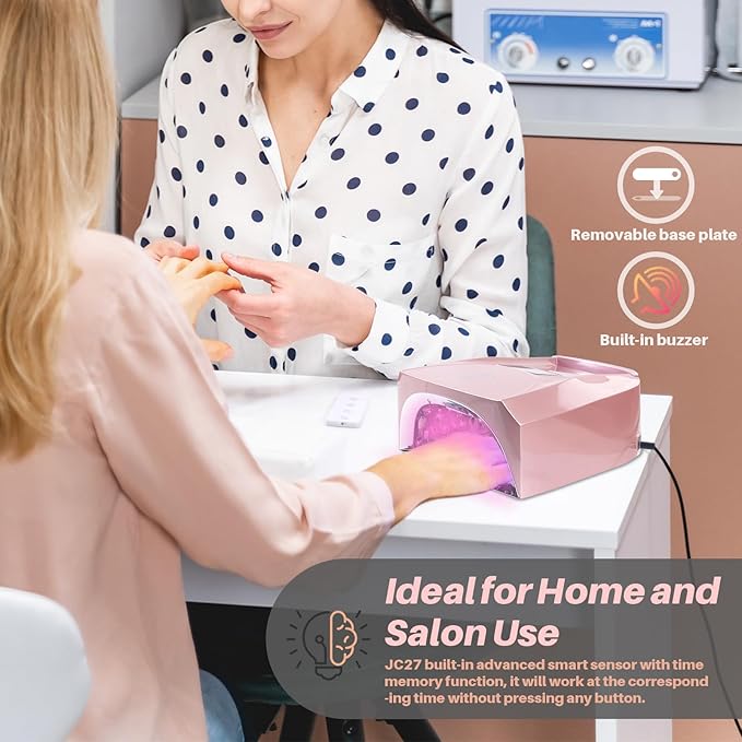 UV LED Nail Lamp,96W Rechargeable Cordless Nail Dryer, 52 Beads Quick Dry with Remote Control,4 Timers,Auto Sensor,Key Sound,Built-in Cooling Fan,Professional Gel Polish UV Light (Pink)