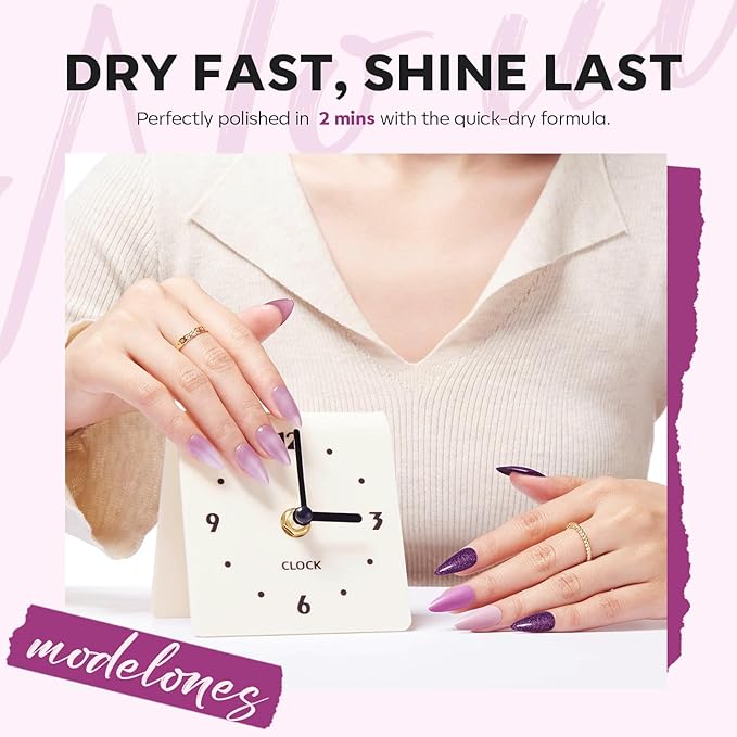 modelones Nail Polish Set 6 Colors, Purple Glitter Pink Shimmer Sparkle Mini Nail Lacquer Kit, Infinite Shine Quick Dry Long Lasting Nail Art DIY Home Salon Manicure Gift for Women Girls