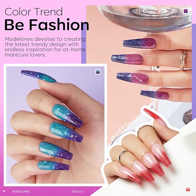 modelones Gel Nail Polish Kit -6 Colors Summer Pink Green White Black Gel Polish Set Soak Off Gel Nail Kit Manicure DIY Nail Art Salon Home Gift