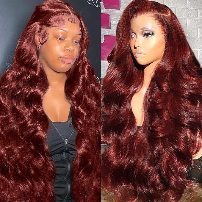 34 Inch Reddish Brown Lace Front Wigs Human Hair Body Wave 13x6 Hd Transparent Lace Front Wig Human Hair Pre Plucked with Baby Hair 180% Density 33# Auburn Brown Lace Frontal Wigs