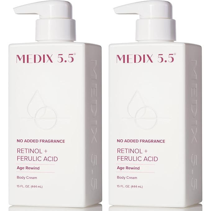 MEDIX Fragrance Free Retinol Body Lotion Crepey Skin Care Treatment | Firming Body & Face Moisturizer | Anti Aging Retinol Cream For Face Targets Look Of Crepe Skin & Wrinkles, 2-Pack