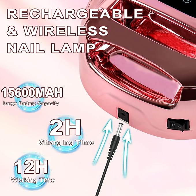 96W Rechargeable UV LED Nail Lamp,Portable Cordless UV Light for Nails with LCD Display Auto Sensor,4 Timer Setting and Smart Sensor Nail Dryer,Nail Cure Light with Removable Bottom(Colorful)