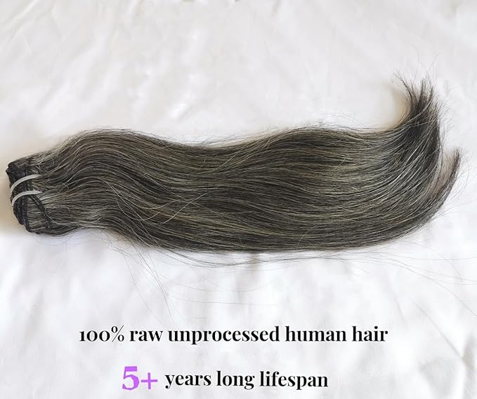 Raw Straight Salt and Pepper Gray Human Hair Bundles Unprocessed 8IN Short Grey Human Hair 1 Single Bundle, 5+ Years Long Lifespan 50% Grey Mixed 50% Black Color Virgin Hair Weave Weft by Clytie