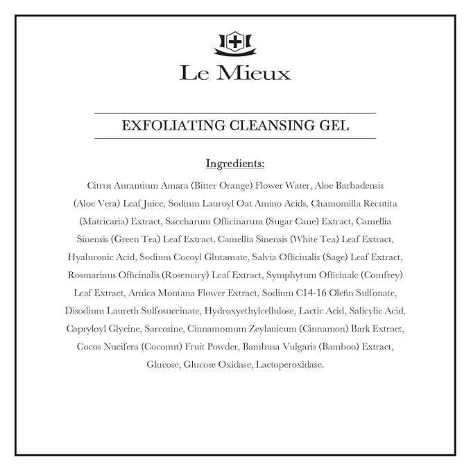 Le Mieux Exfoliating Cleansing Gel - Deep Pore Lactic & Salicylic Acid Face Wash with Hyaluronic Acid & Aloe, Ideal for Oily or Blemish-Prone Skin, No Parabens or Sulfates (6 oz / 180 ml)