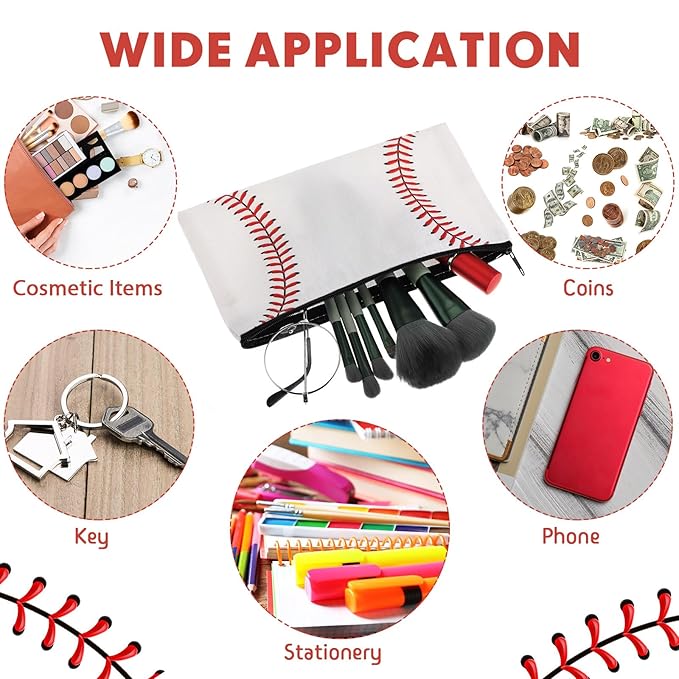 Eccliy 20 Pcs Baseball Makeup Bags Bulk Sport Team Gifts Baseball Cosmetic Bag Accessories for Women Toiletry Zipper Pouch Travel Canvas Gifts Stuff for Party Team Players Lover