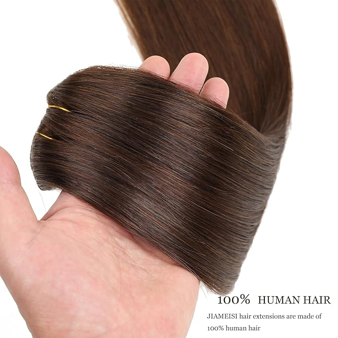 Clip In Human Hair Extensions,70g 7pcs Double Weft Silky Straight Remy Human Hair Clip Ins 14inch #4 Meduim Brown 100% Human Hair Clip In Hair Extensions