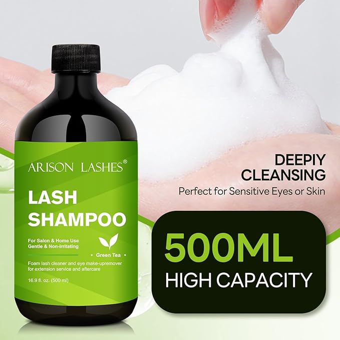 ARISON LASHES Lash Shampoo Eyelash Extension Cleanser, Lash Extension Shampoo, Professional Lash Shampoo for Lash Extensions Eyelid Foaming Cleanser for Salon and Home Use 500ML