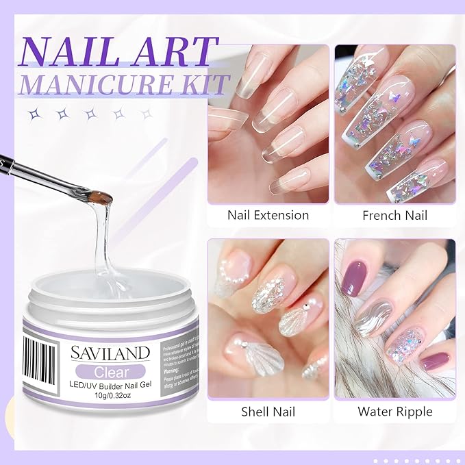 Saviland Builder Nail Gel Set - Clear Nude Nail Strengthen Gel with Pink 15ml Builder Nail Gel In A Bottle