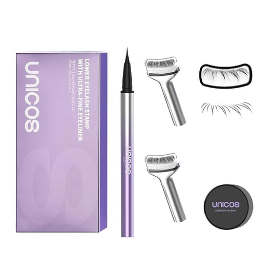 Unicos 2-IN-1 Lower Lash Stamp, Bottem Lash Stamp with Ultra-Fine Eyeliner Pen, Natural Eyelash Stamp, Easy to Use, Long-Lasting, Waterproof, Smudge-Proof, Gifts for Her