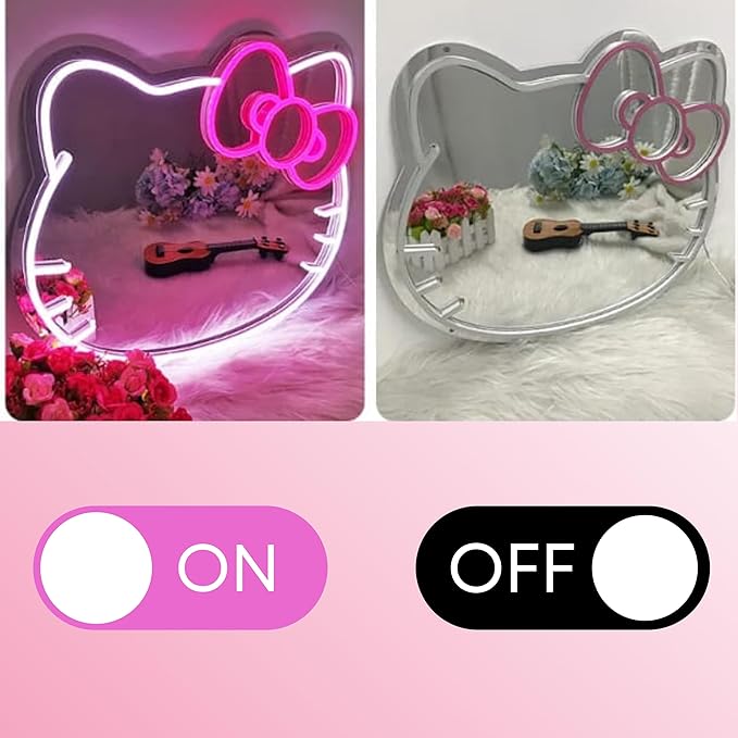 Anime Mirror 13.3 x 16.14 Inches Vanity Mirror with Lights Cat Design Bedroom Wall Mirror Girls Makeup Kitty Mirror with Lights Neon Sign Gift Mirror