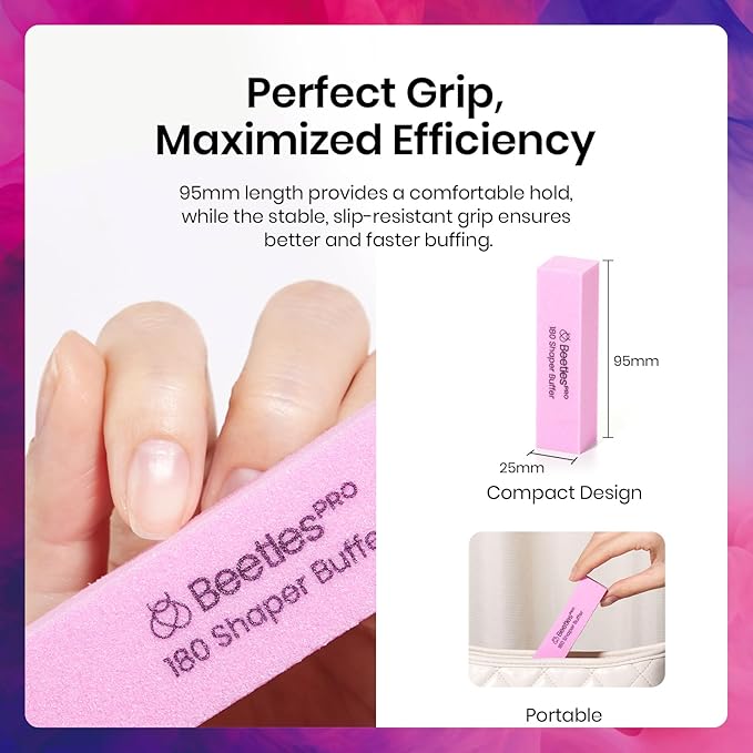 Beetles 10Pcs Nail Buffer Block for Acrylic and Natural Nails, Fine Grit 4 Sided 180 Finishing Buffers for Acrylic Nails Gel Polish Professional Manicure File Blocks Set Nails Manicure Tools Pink