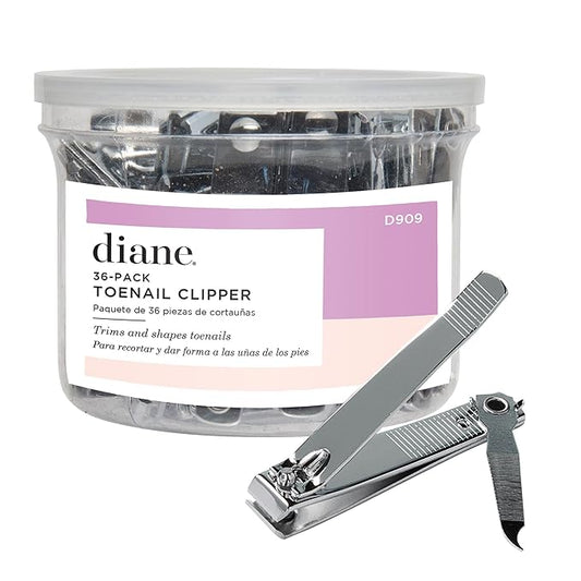 Diane D909 Stainless Steel Straight Edge Toenail Clipper with Fold Out File for Natural Nails - 36 Pack Bin