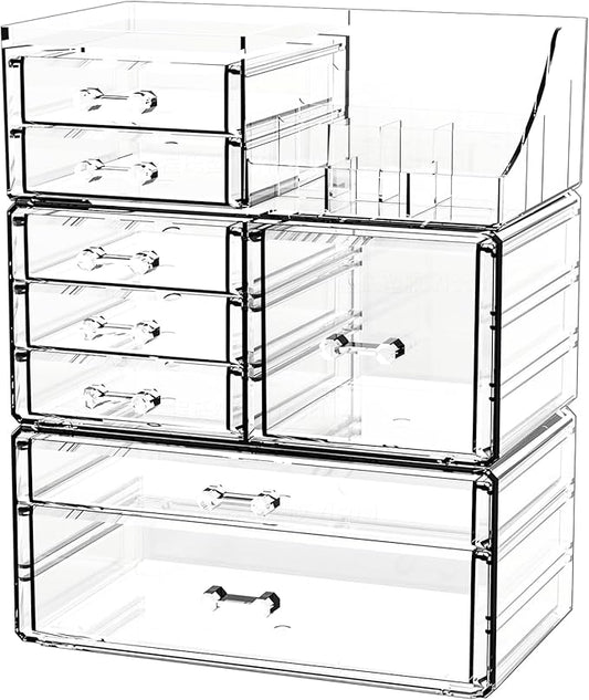 Cq acrylic Clear Makeup Organizer and Storage Stackable Skin Care Cosmetic Display Case with 8 Drawers Make up Stands For Jewelry Hair Accessories Beauty Skincare Product Organizing