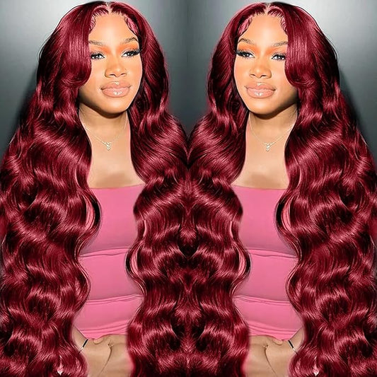 99j Burgundy Lace Front Wigs Human Hair 13x6 Body Wave Lace Front Wigs Human Hair Pre Plucked Glueless Red Wig Wine Red Wigs for Women Reddish Brown 180 Density 30 Inch