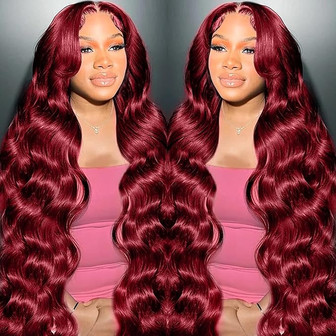 99j Burgundy Lace Front Wigs Human Hair 13x6 Body Wave Lace Front Wigs Human Hair Pre Plucked Glueless Red Wig Wine Red Wigs for Women Reddish Brown 180 Density 28 Inch