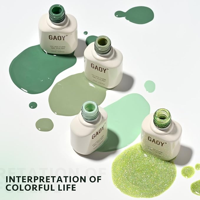 GAOY 23 Pcs Gel Polish Kit, Green Glitter Colors All Seasons Gel Nail Polish Set with Glossy & Matte Top Coat and Base Coat for Nail Art Home DIY