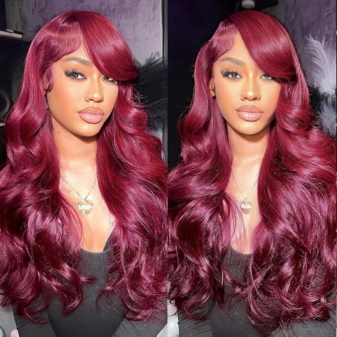 99j Burgundy Lace Front Wigs Human Hair 13x4 Lace front wigs Body Wave Wigs 180 Density HD Transparent Glueless Wigs Human Hair Pre Plucked with Baby Hair 22 Inch