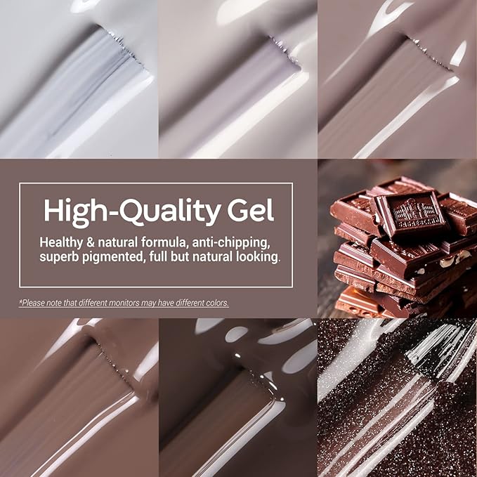 modelones Gel Polish Set - 6 Colors Chocolate Brown Coffee Kit Brown Glitter Nude Colors Gel Nail Kit Soak Off Popular Nail Art Gifts for Women DIY Manicure Home